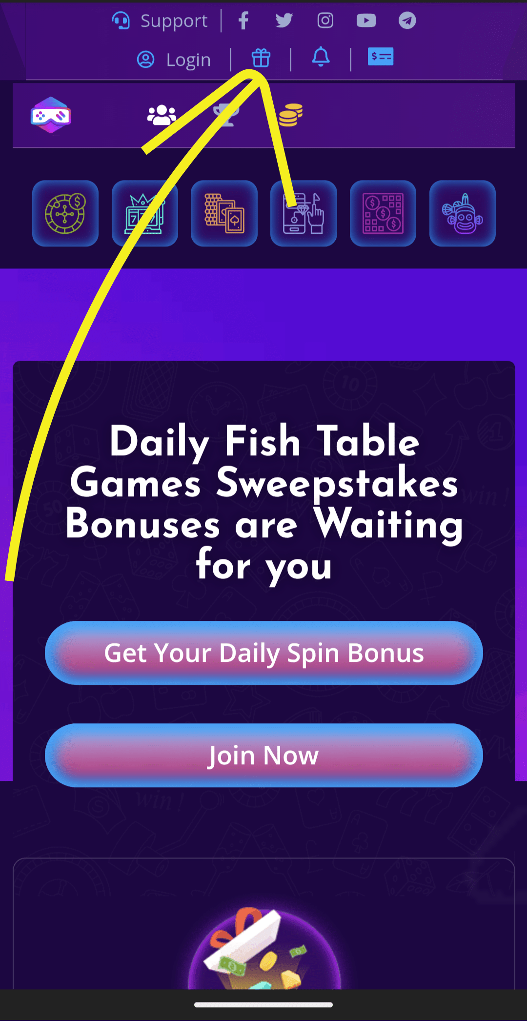 Fish game bonus page screen